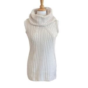 Banana Republic Ivory Chunky Fisherman's Knit Sleeveless Turtleneck Sweater S